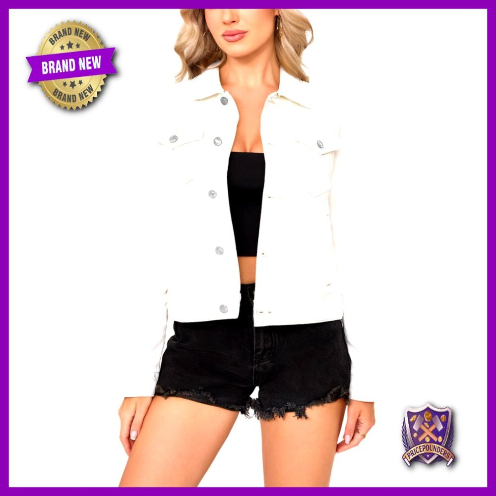Classic Denim Jacket Button-Up Washed Trucker Coat Casual Outerwear Women